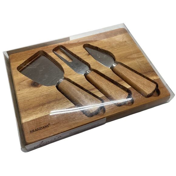 NEW Brandani Italy Acacia Cheese And Knife Set With Wooden Board 8" X 6" - Picture 1 of 4